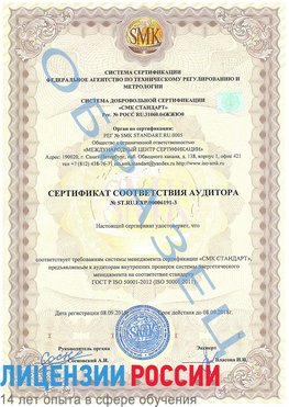 Образец сертификата соответствия аудитора №ST.RU.EXP.00006191-3 Обнинск Сертификат ISO 50001